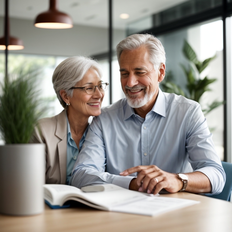 Senior aid advisor explaining insurance options to an elder